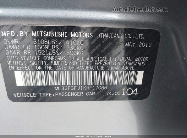ML32F3FJ1KHF17066 2019 MITSUBISHI MIRAGE G4 Серый Вид подкапотного пространства