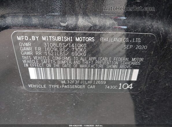 ML32F3FJ1LHF12659 2020 MITSUBISHI MIRAGE G4 Черный Вид подкапотного пространства