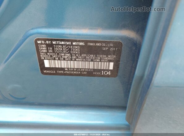 ML32F3FJ2JHF05331 2018 MITSUBISHI MIRAGE G4 Blue Vista del compartimento del motor