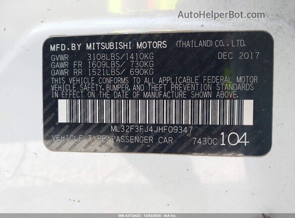 ML32F3FJ4JHF09347 2018 MITSUBISHI MIRAGE G4 White Widok komory silnika