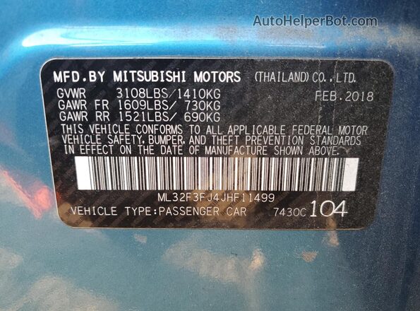 ML32F3FJ4JHF11499 2018 MITSUBISHI MIRAGE Blue Вид підкапотного простору