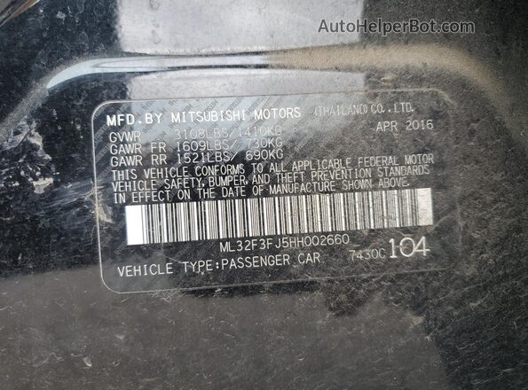 ML32F3FJ5HH002660 2017 MITSUBISHI MIRAGE Черный Вид подкапотного пространства