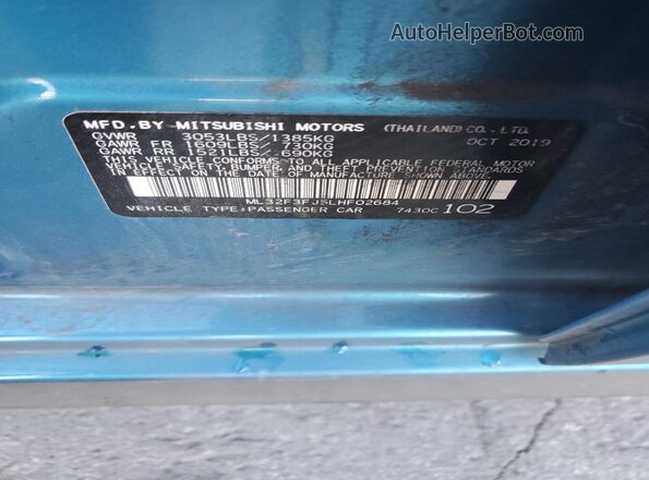 ML32F3FJ5LHF02684 2020 MITSUBISHI MIRAGE Blue Vista del compartimento del motor