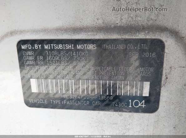 ML32F4FJ2HHF13669 2017 MITSUBISHI MIRAGE G4 Белый Вид подкапотного пространства