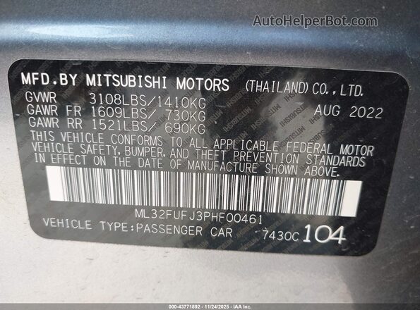 ML32FUFJ3PHF00461 2023 MITSUBISHI MIRAGE G4 Silver Widok komory silnika