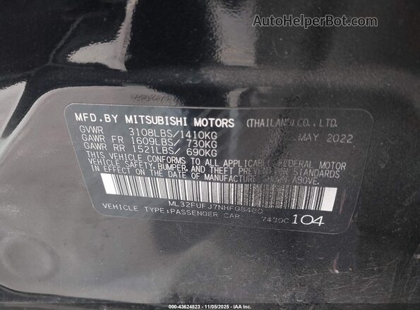 ML32FUFJ7NHF08480 2022 MITSUBISHI MIRAGE G4 Черный Вид подкапотного пространства