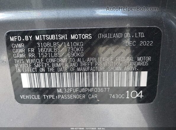 ML32FUFJ8PHF03677 2023 MITSUBISHI MIRAGE G4 Серый Вид подкапотного пространства