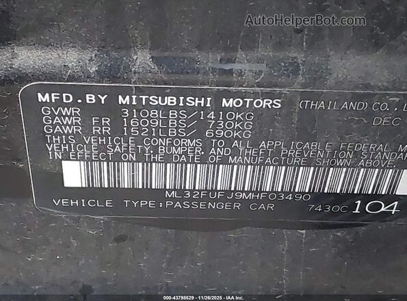 ML32FUFJ9MHF03490 2021 MITSUBISHI MIRAGE G4 Черный Вид подкапотного пространства