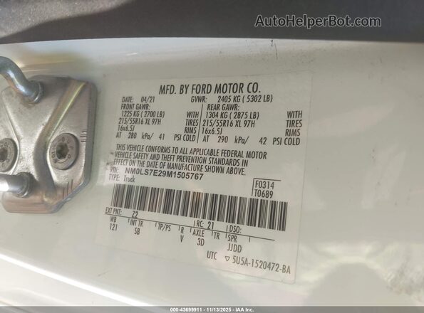 NM0LS7E29M1505767 2021 FORD TRANSIT CONNECT White Engine compartment view