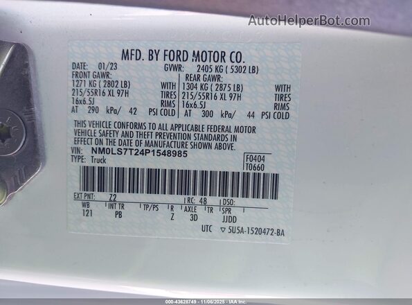 NM0LS7T24P1548985 2023 FORD TRANSIT CONNECT Белый Вид подкапотного пространства