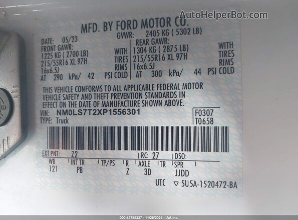 NM0LS7T2XP1556301 2023 FORD TRANSIT CONNECT Белый Вид подкапотного пространства