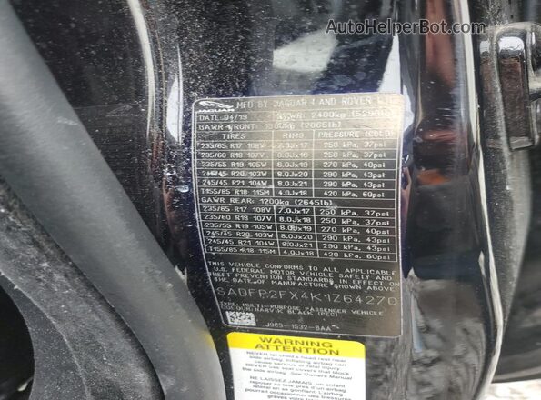 SADFP2FX4K1Z64270 2019 JAGUAR E-PACE Black Vista de la etiqueta del VIN