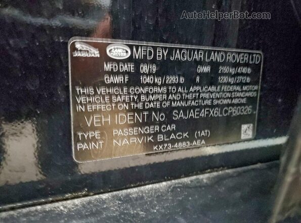 SAJAE4FX6LCP60326 2020 JAGUAR XF Черный Вид подкапотного пространства