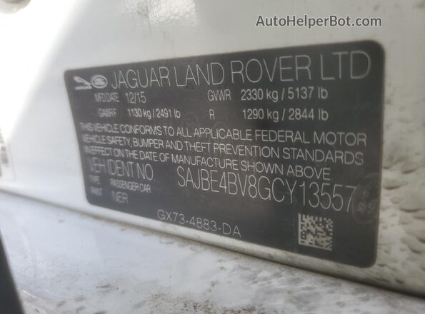 SAJBE4BV8GCY13557 2016 JAGUAR XF White Vista del compartimento del motor