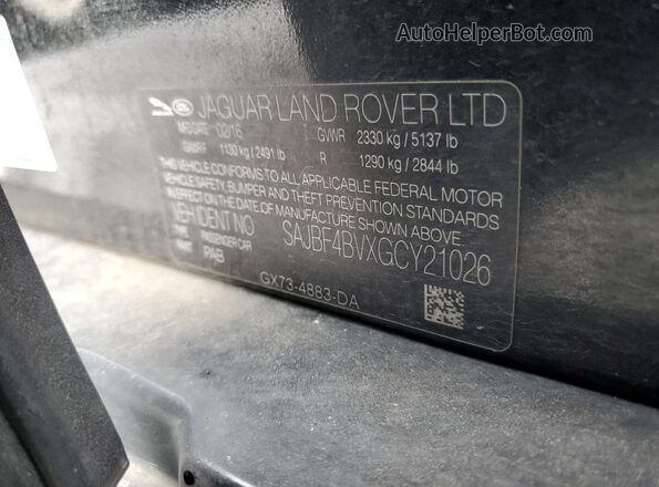 SAJBF4BVXGCY21026 2016 JAGUAR XF Черный Вид наклейки с VIN-кодом