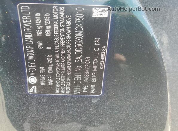 SAJDD5GX0MCK75010 2021 JAGUAR F-TYPE Зеленый Вид подкапотного пространства