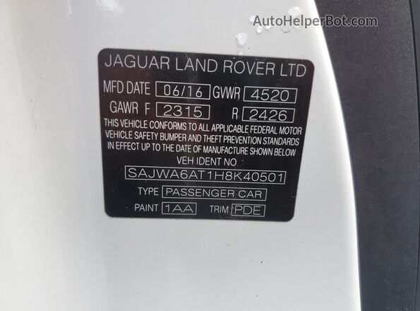 SAJWA6AT1H8K40501 2017 JAGUAR F-TYPE White Widok naklejki z numerem VIN