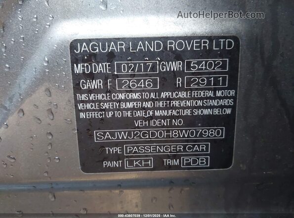 SAJWJ2GD0H8W07980 2017 JAGUAR XJ Серый Вид подкапотного пространства