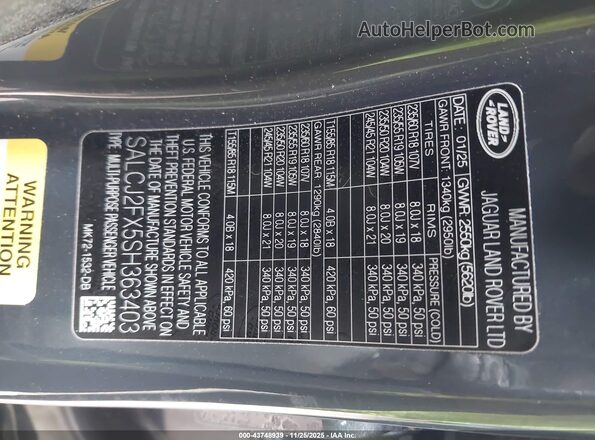 SALCJ2FX5SH363403 2025 LAND ROVER DISCOVERY SPORT Gray Vista del compartimento del motor