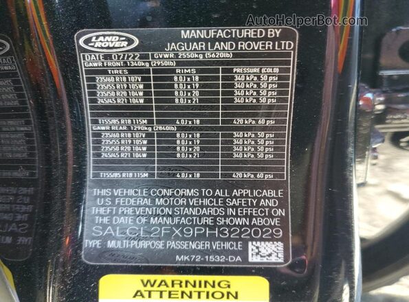 SALCL2FX9PH322029 2023 LAND ROVER DISCOVERY Black VIN კოდის სტიკერის ხედი