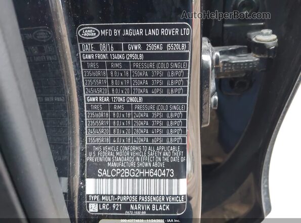 SALCP2BG2HH640473 2017 LAND ROVER DISCOVERY SPORT Black Вид підкапотного простору