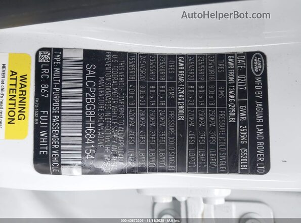 SALCP2BG8HH684154 2017 LAND ROVER DISCOVERY SPORT White Widok komory silnika