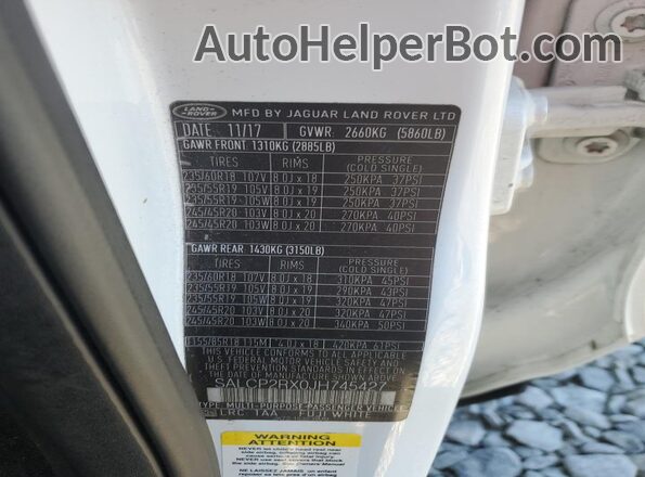 SALCP2RX0JH745427 2018 LAND ROVER DISCOVERY White Widok naklejki z numerem VIN