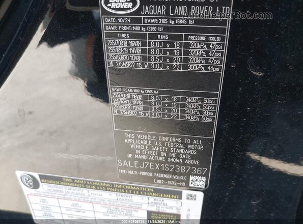 SALEJ7EX1S2387367 2025 LAND ROVER DEFENDER Черный Вид подкапотного пространства