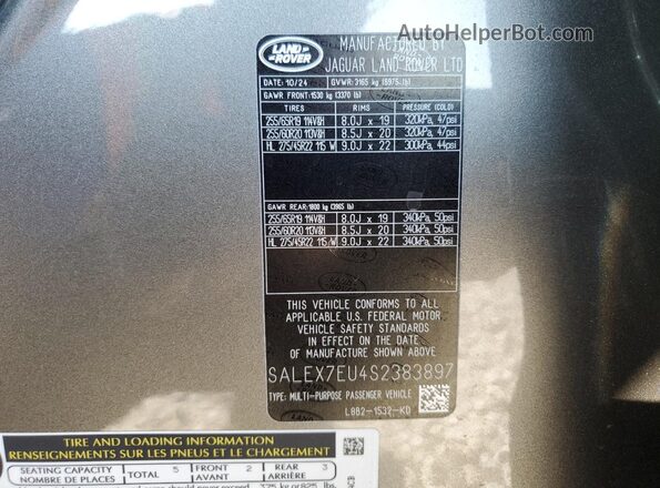SALEX7EU4S2383897 2025 LAND ROVER DEFENDER Gray Widok wnętrza 360 stopni
