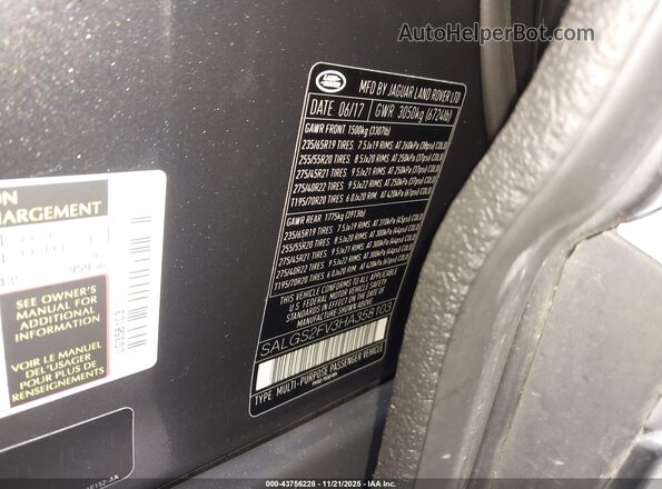 SALGS2FV3HA358103 2017 LAND ROVER RANGE ROVER Gray ძრავის განყოფილების ხედი