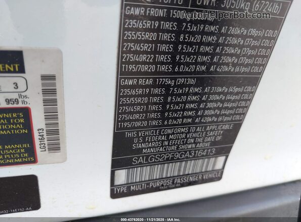 SALGS2PF9GA316413 2016 LAND ROVER RANGE ROVER White Widok komory silnika