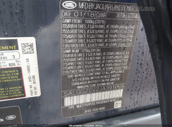 SALGS2SV2JA391069 2018 LAND ROVER RANGE ROVER Navy Vista del compartimento del motor