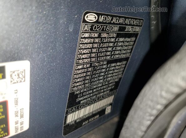 SALGS2SV3JA392313 2018 LAND ROVER RANGE Silver Vista de la etiqueta del VIN