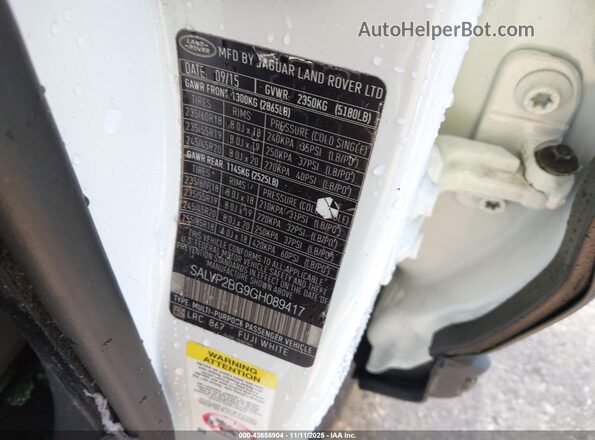 SALVP2BG9GH089417 2016 LAND ROVER RANGE ROVER EVOQUE Белый Вид подкапотного пространства