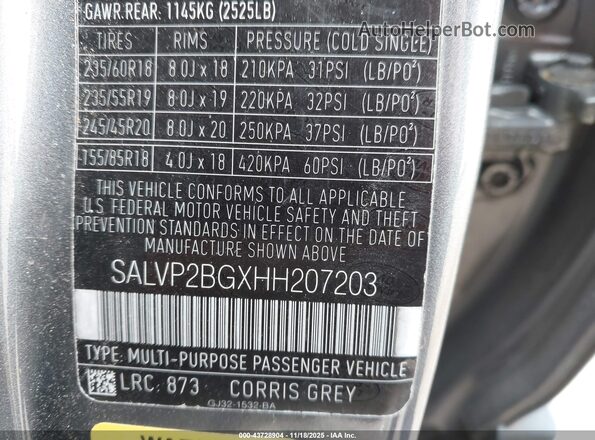 SALVP2BGXHH207203 2017 LAND ROVER RANGE ROVER EVOQUE Серый Вид подкапотного пространства