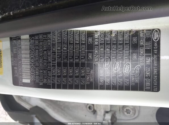 SALVP2RX3KH340088 2019 LAND ROVER RANGE ROVER EVOQUE Белый Вид подкапотного пространства