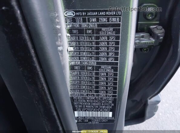 SALVP2RX5KH342862 2019 LAND ROVER RANGE ROVER EVOQUE Серый Вид подкапотного пространства