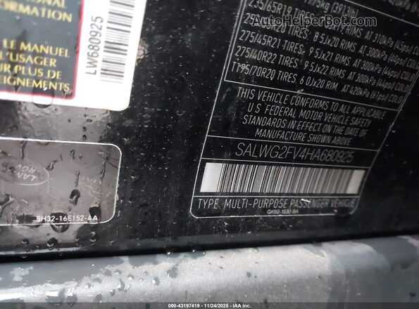 SALWG2FV4HA680925 2017 LAND ROVER RANGE ROVER SPORT Черный Вид подкапотного пространства