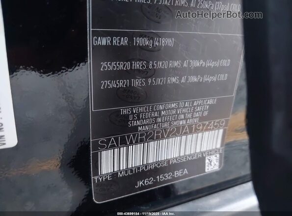 SALWR2RV2JA197459 2018 LAND ROVER RANGE ROVER SPORT Черный Вид подкапотного пространства
