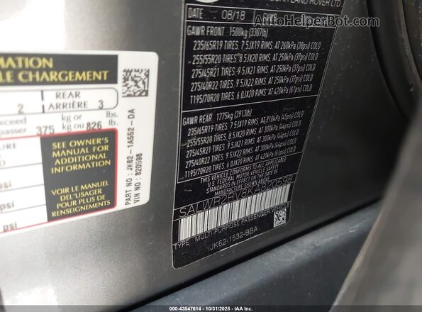 SALWR2RV8KA820598 2019 LAND ROVER RANGE ROVER SPORT Gray Widok komory silnika