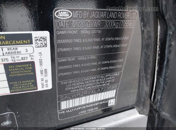 SALWR2RYXLA723589 2020 LAND ROVER RANGE ROVER SPORT Black Widok komory silnika