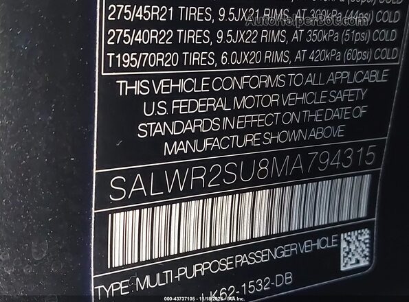 SALWR2SU8MA794315 2021 LAND ROVER RANGE ROVER SPORT Черный Вид подкапотного пространства