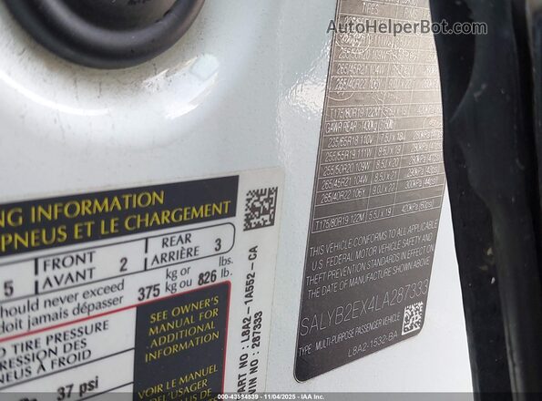 SALYB2EX4LA287333 2020 LAND ROVER RANGE ROVER VELAR Белый Вид подкапотного пространства
