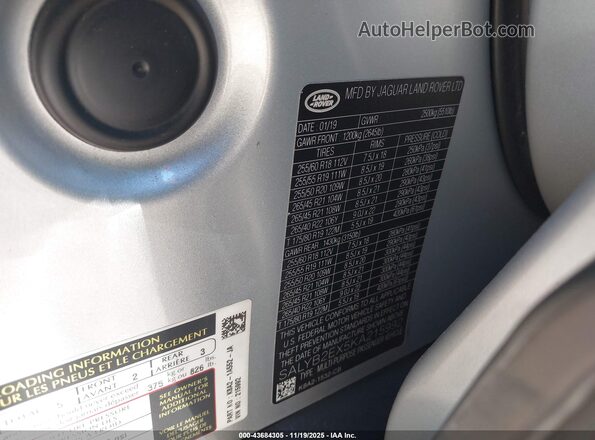 SALYB2EX5KA215992 2019 LAND ROVER RANGE ROVER VELAR Серебряный Вид подкапотного пространства