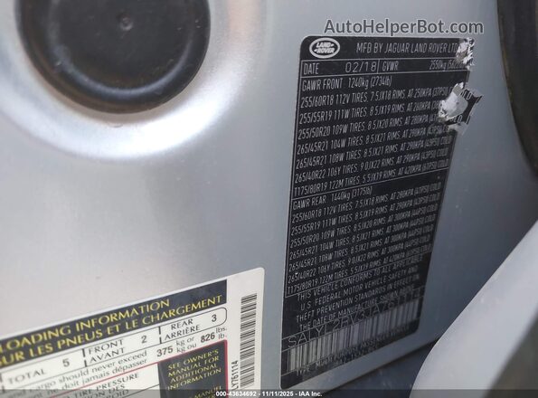 SALYL2RV3JA761114 2018 LAND ROVER RANGE ROVER VELAR Серебряный Вид подкапотного пространства