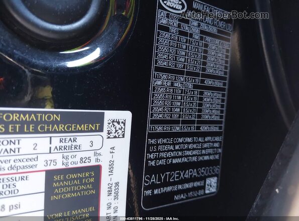 SALYT2EX4PA350336 2023 LAND ROVER RANGE ROVER VELAR Черный Вид подкапотного пространства