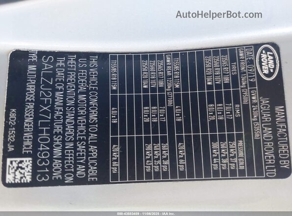 SALZJ2FX7LH049313 2020 LAND ROVER RANGE ROVER EVOQUE Gray Вид підкапотного простору