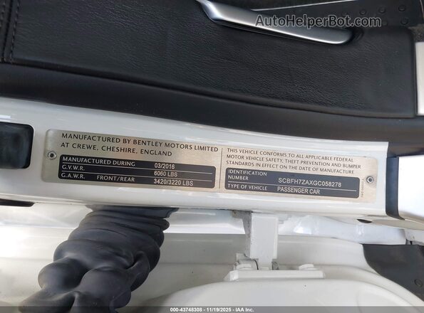 SCBFH7ZAXGC058278 2016 BENTLEY OTHER Белый Вид подкапотного пространства
