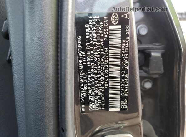 VNKKTUD35GA057544 2016 TOYOTA YARIS Серый Вид наклейки с VIN-кодом