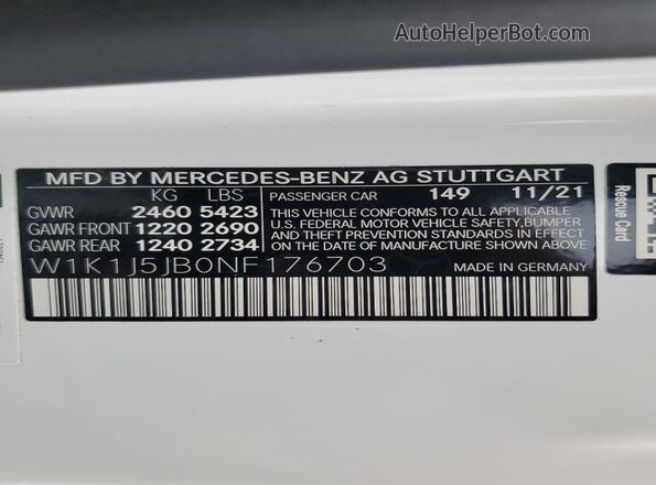 W1K1J5JB0NF176703 2022 MERCEDES-BENZ E White Widok komory silnika